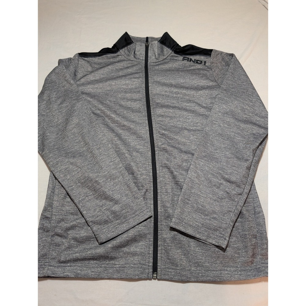 AND1 Mens Full Zip Track Jacket Gray Black Athletic Warmup Sweatshirt R592 S24